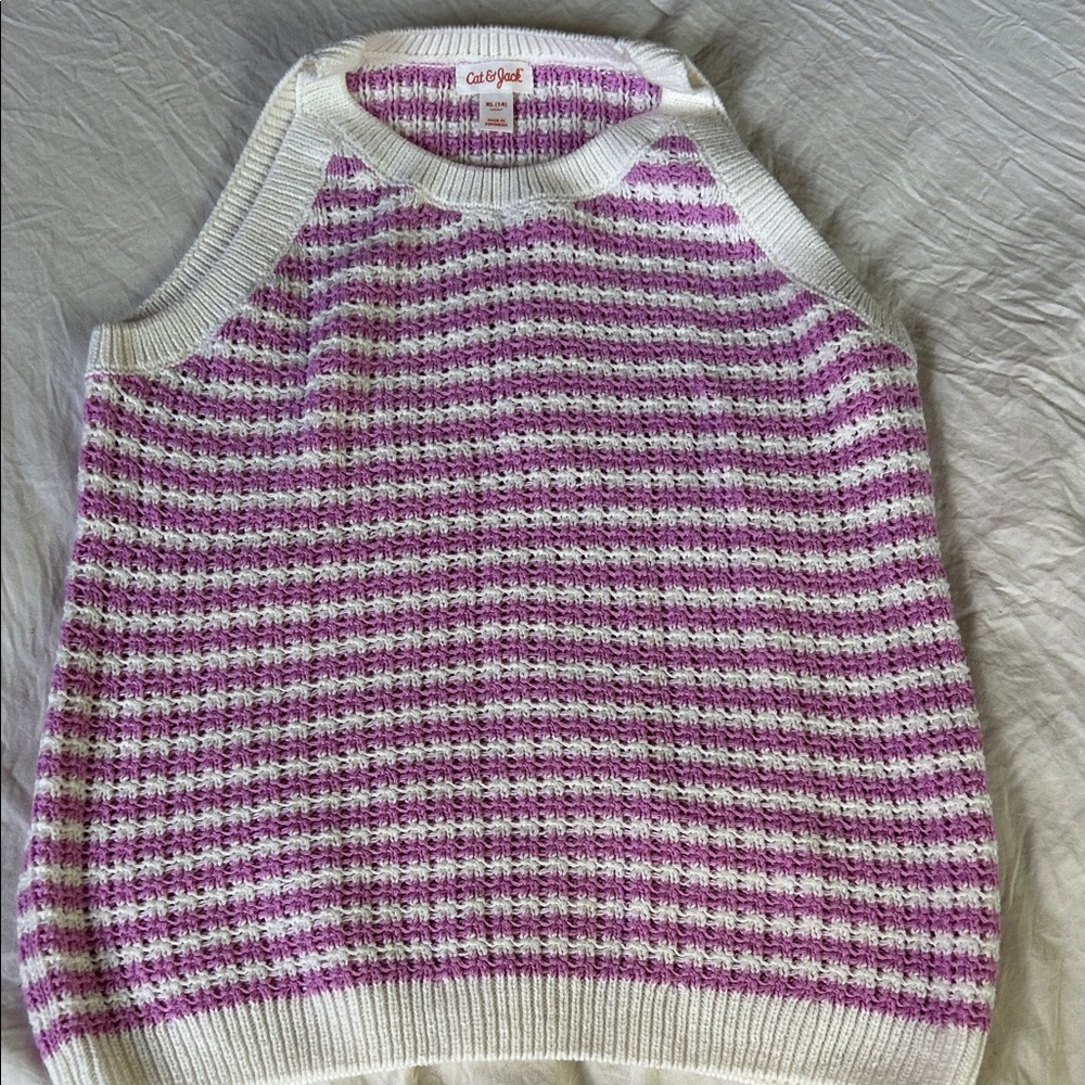 Cat & Jack Striped Knit Sweater in Purple and White